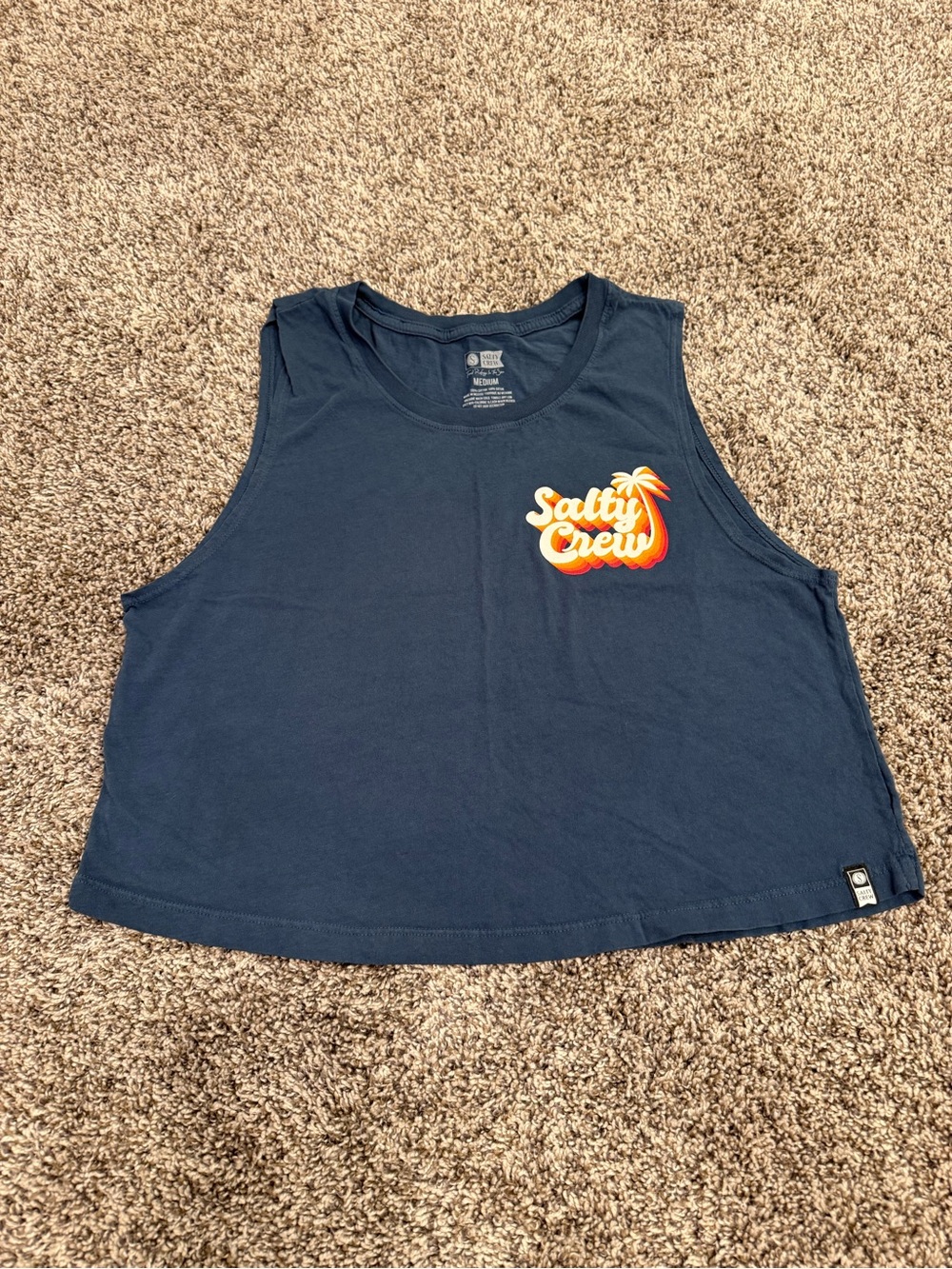 Salty Crew Navy Tank Top with Orange & Yellow Graphic